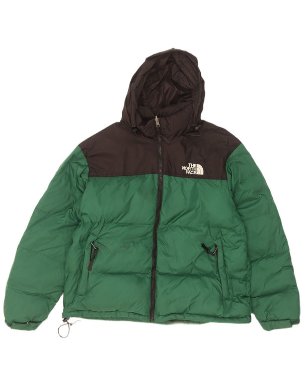 The North Face Mens Hooded Padded Jacket UK 40 Large Green Colourblock