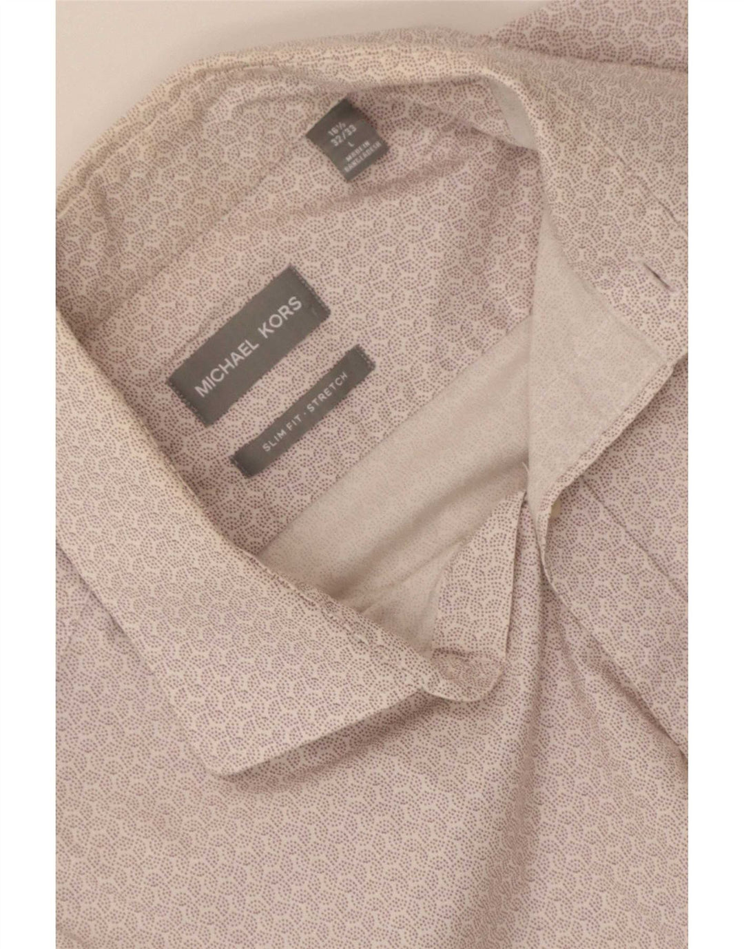 Michael Kors Herre Slim Fit Skjorte Størrelse 16 1/5 Stor Hvid Geometrisk