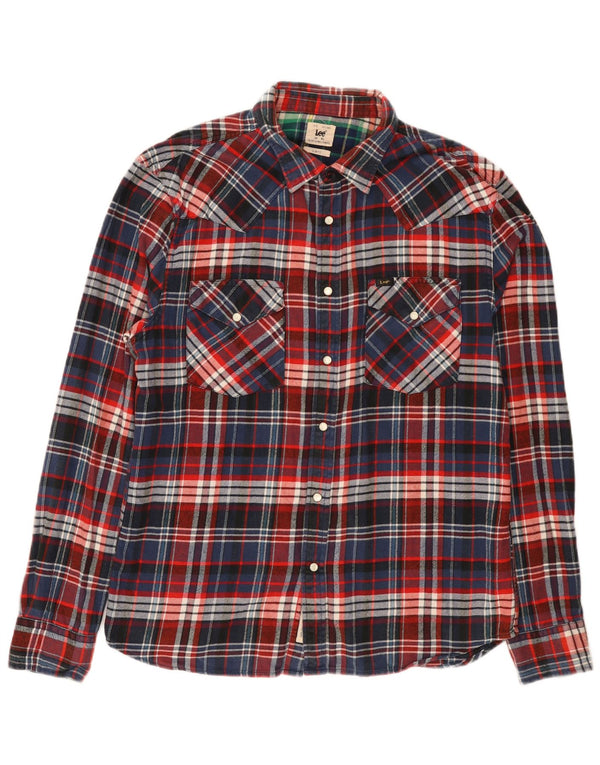 Lee Herre Slim Fit Flanelskjorte XL Blå Plaid Bomuld