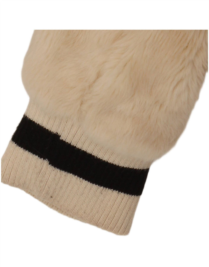 GUESS Womens Faux Fur Bomber Jacket UK 14 Medium Beige Colourblock Acryl