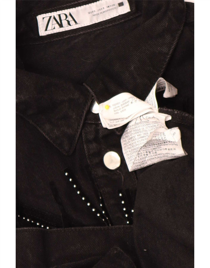 Zara Dame Oversized Denim Shirt UK 10 Small Black Bomuld