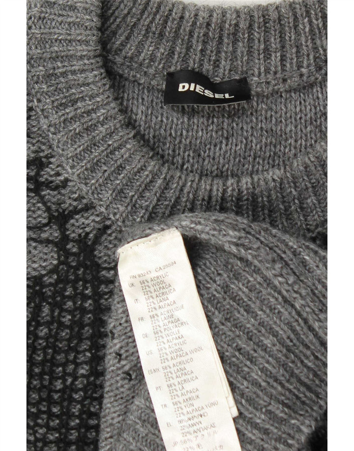 Diesel Herre nødlidende Crew Neck Jumper Sweater Stor Grå Akryl