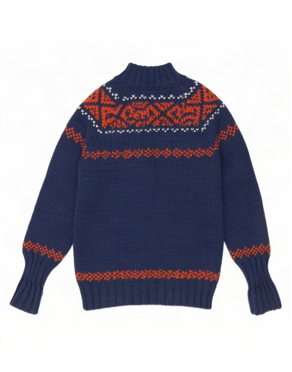 Benetton Boys Cardigan Sweater 10-11 år XL Blue Fair Isle Akryl