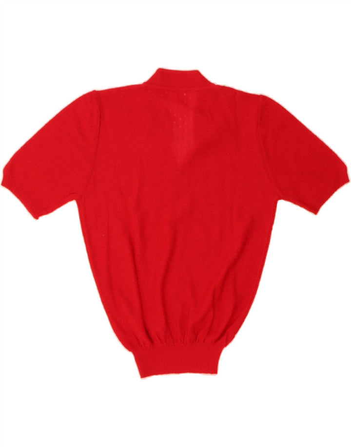 VINTAGE Womens Short Sleeve V-Neck Jumper Sweater UK 12 Medium Red Vintage Vintage and Second-Hand Vintage from Messina Hembry 