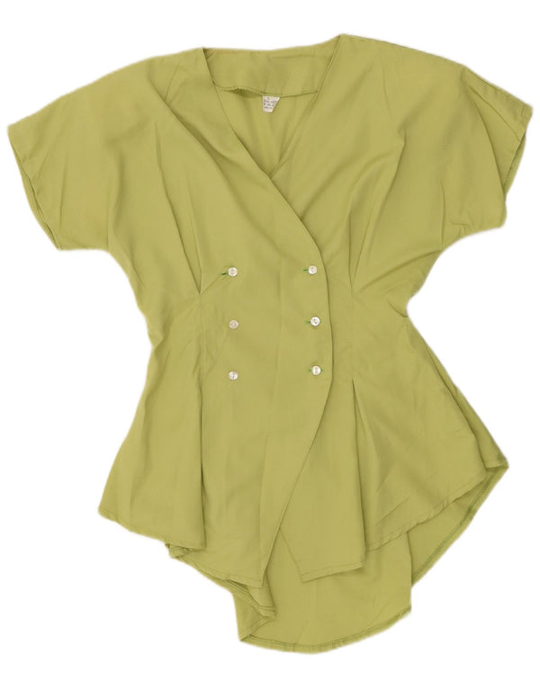 Vintage kortærmet skjortebluse til kvinder UK 10 Lille grøn viskose