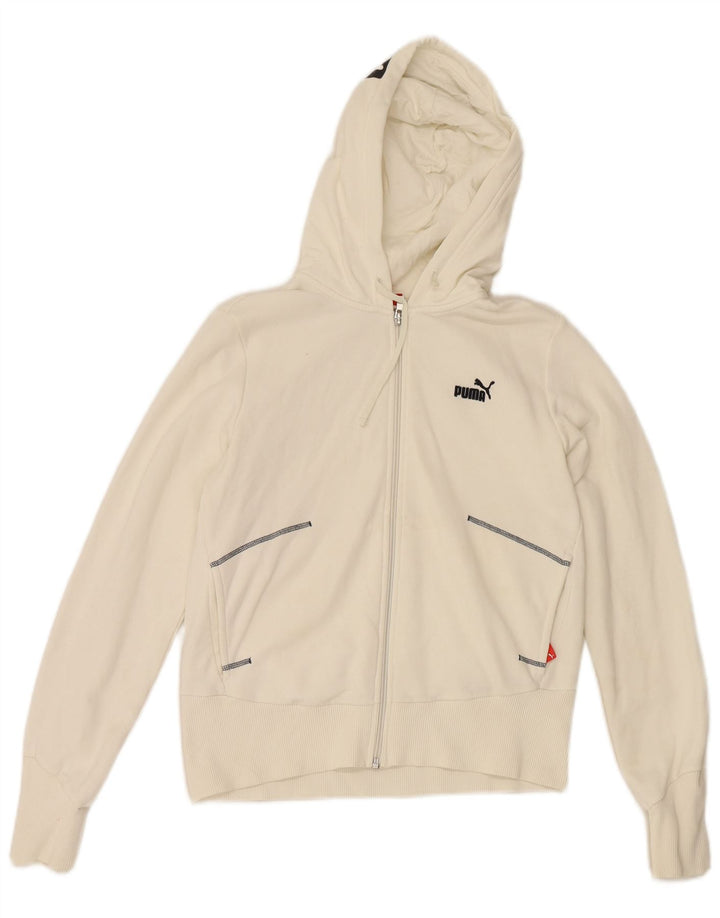PUMA Womens Graphic Oversized Zip Hoodie Sweater UK 10 Small Off White