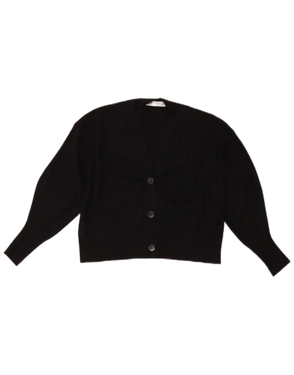 Zara Womens Crop Oversized cardigan sweater UK 10 Small Black Viscose
