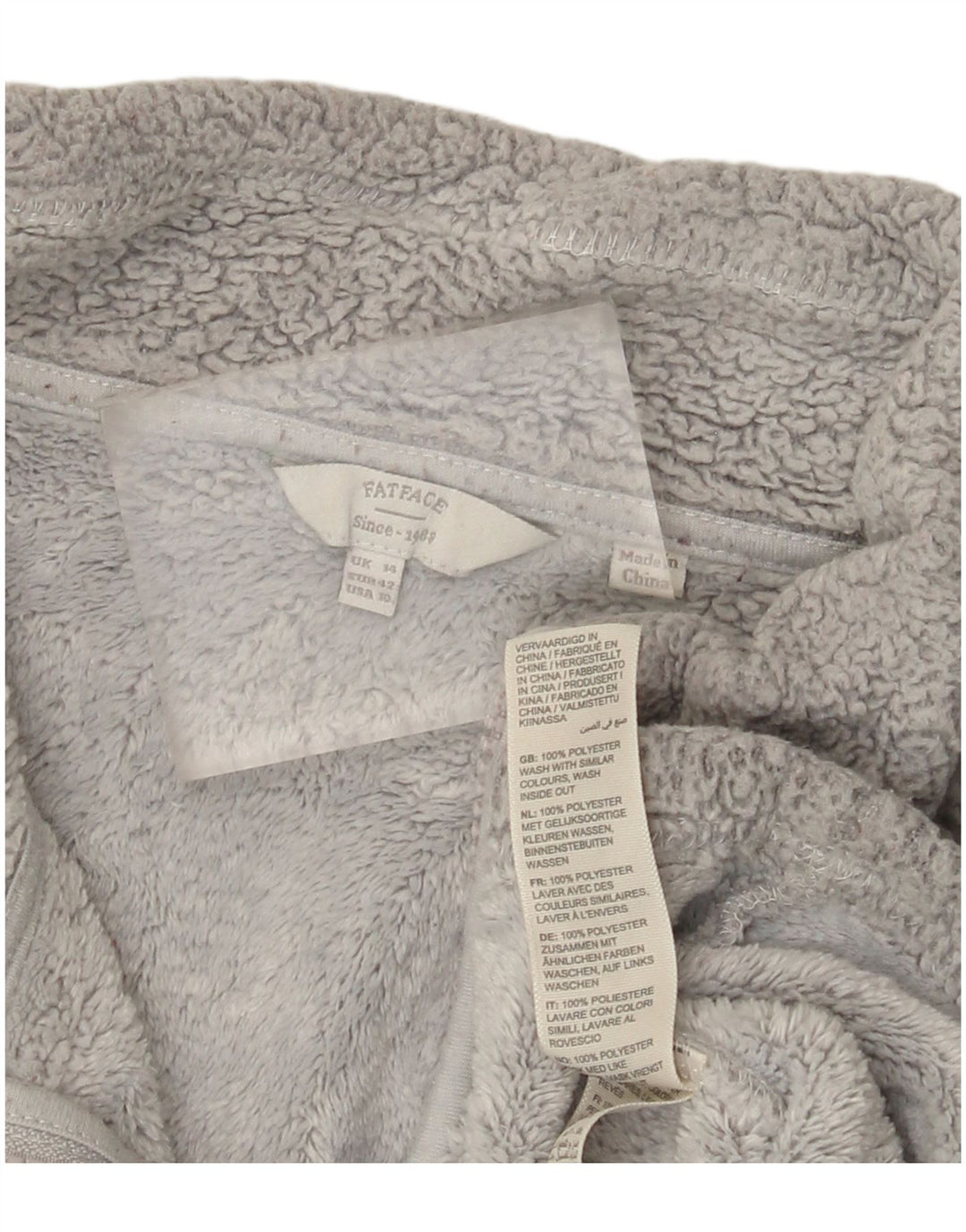 Fedt ansigt kvinders lynlås hals Fleece Jumper UK 14 Stor grå polyester