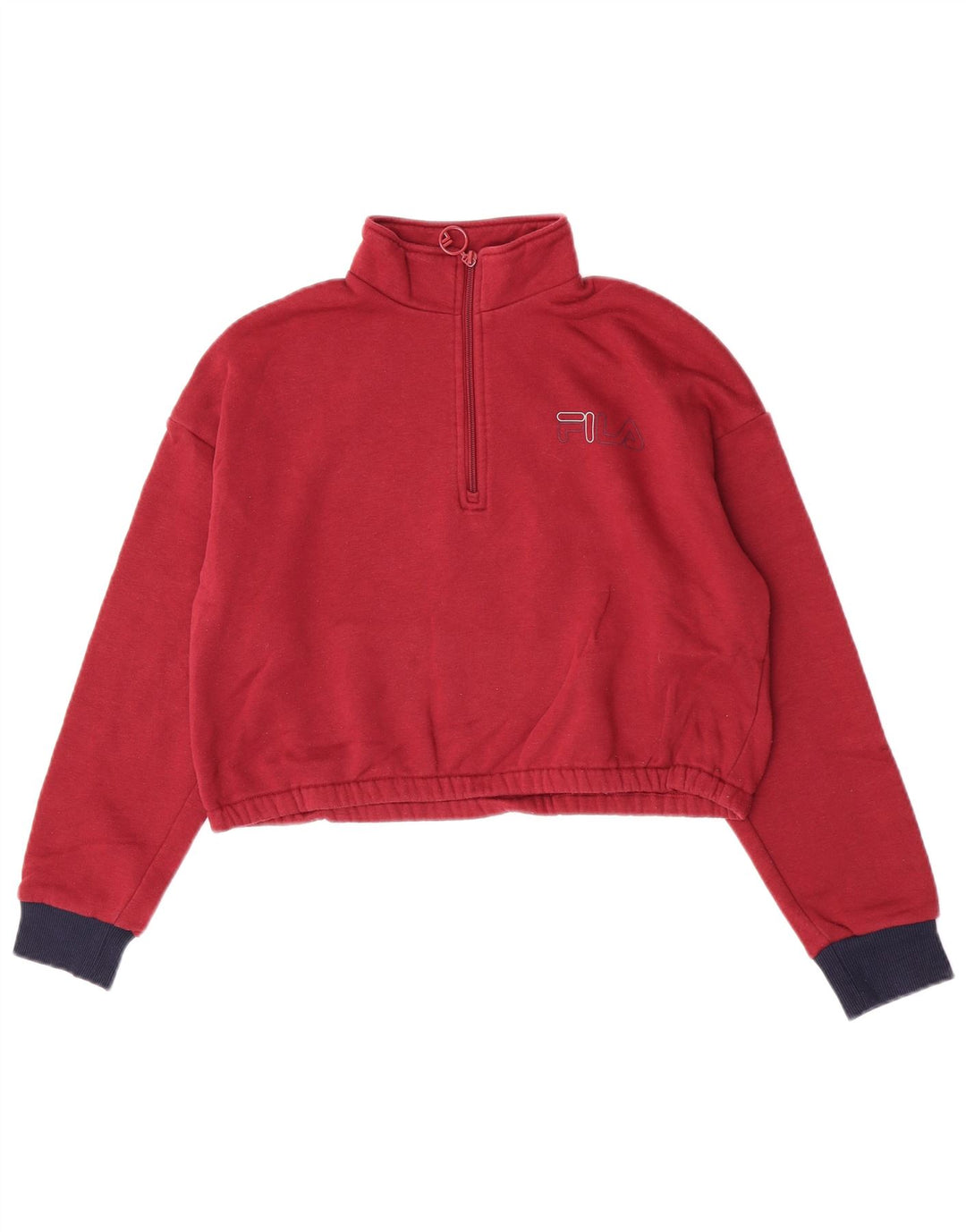 Fila Womens Crop Sweatshirt Jumper UK 14 Medium Burgundy Colourblock