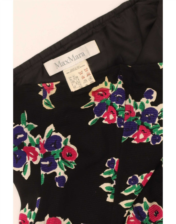 Max Mara Dame Stropløs Kjole UK 12 Medium Sort Blomster Bomuld