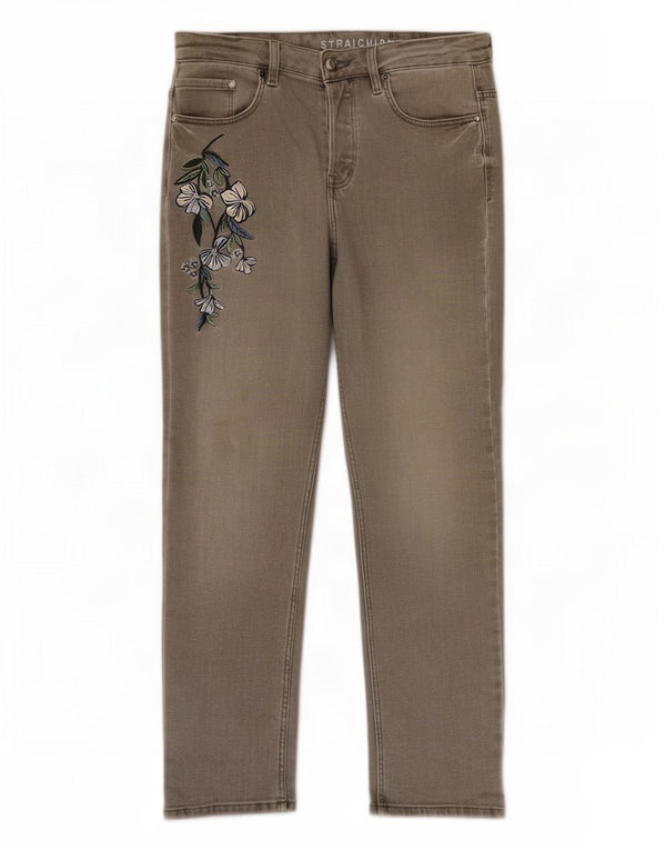 Marks & Spencer Dame Straight Jeans UK 10 Small W30 L25 Grey Floral