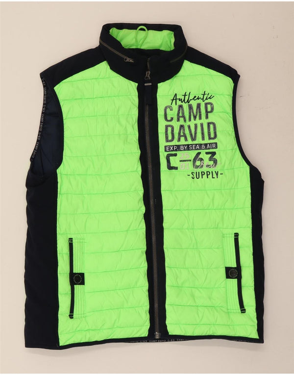 Camp David Herre grafisk hætte polstret Gilet UK 44 2XL Grøn Colourblock