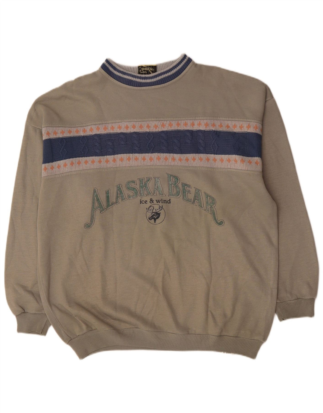 Vintage Herre Grafisk Sweatshirt Jumper XL Grå Colourblock Akryl