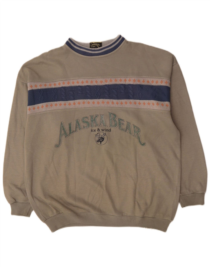 Vintage Herre Grafisk Sweatshirt Jumper XL Grå Colourblock Akryl