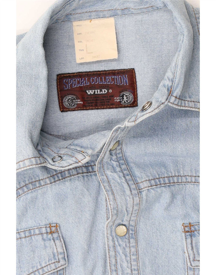Wild Mens Denim Shirt Large Blue Cotton