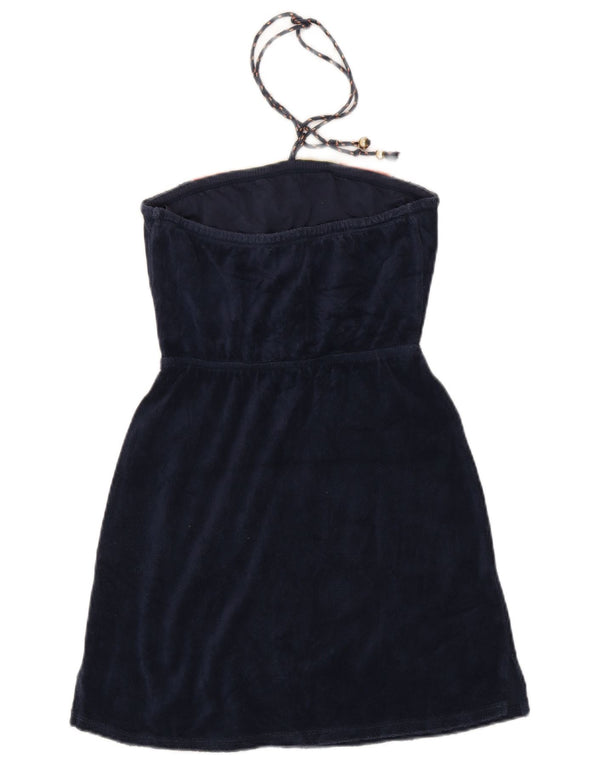 Juicy Couture Dame Velour Halter Dress UK 16 Large Navy Blue Colourblock