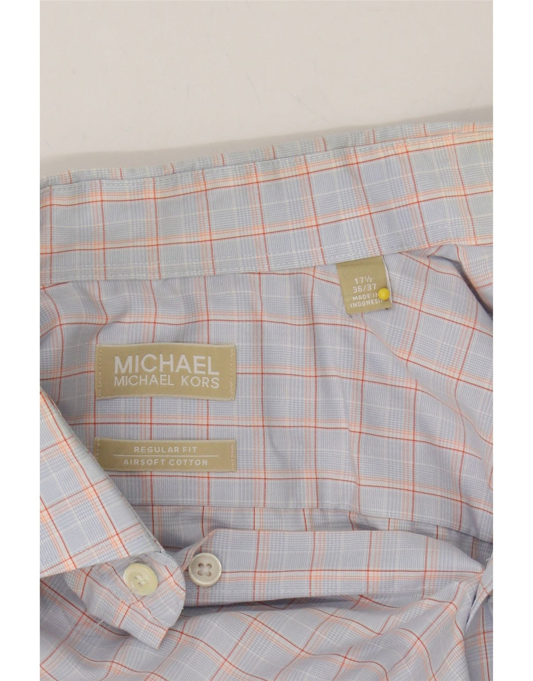 MICHAEL KORS Mens Regular Fit Shirt Size 17 1/2 XL Blue Check Cotton Vintage Michael Kors and Second-Hand Michael Kors from Messina Hembry 
