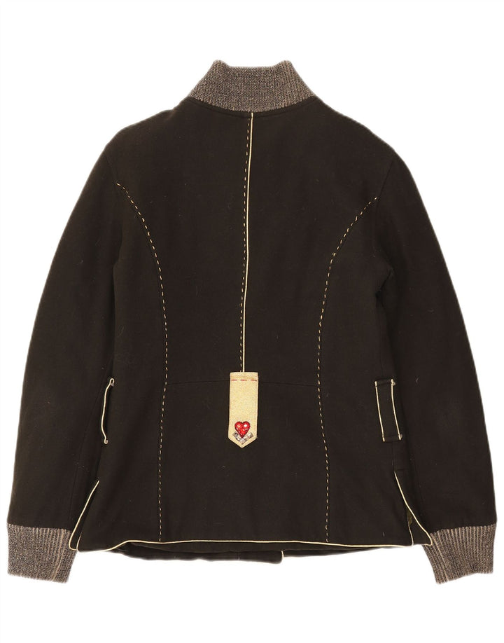 Calvin Klein Graphic Bomber Jacket UK 14 Large Khaki Wool