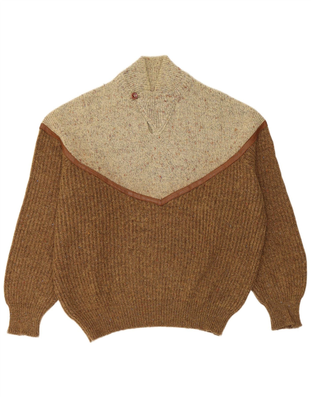 Vintage Herre Turtle Neck Jumper Sweater Stor Brun Colourblock