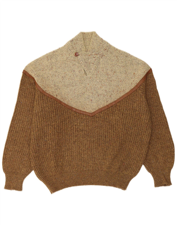 Vintage Herre Turtle Neck Jumper Sweater Stor Brun Colourblock