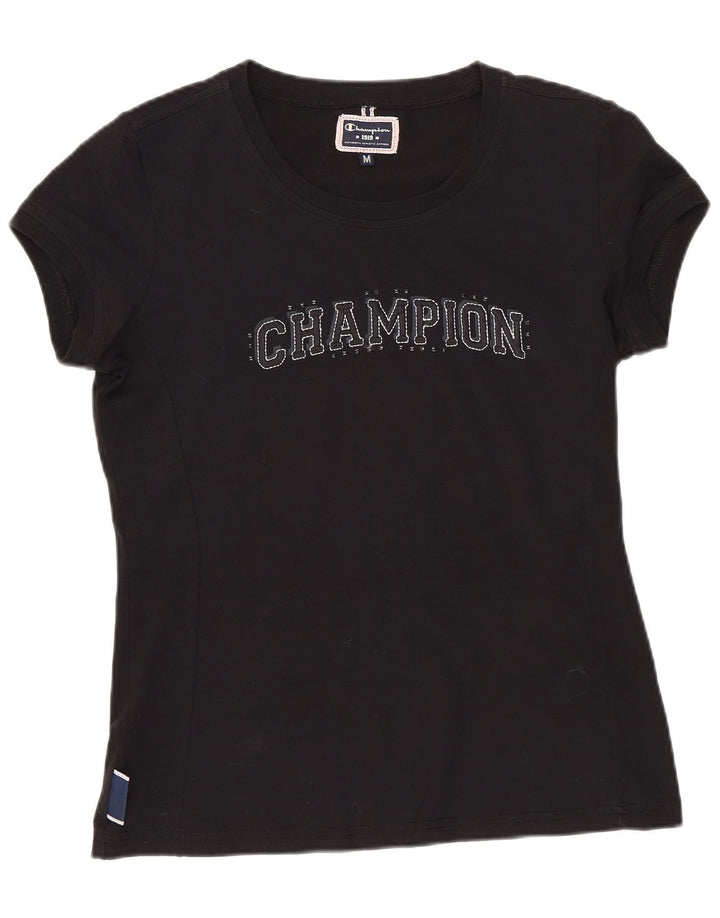 Champion Dame Grafisk T-Shirt Top UK 12 Medium Sort