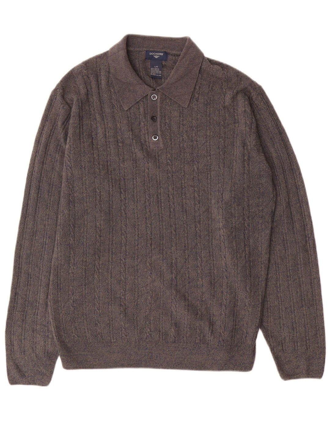 Dockers Herre Polo Neck Jumper Sweater Stor Grå Flecked Akryl