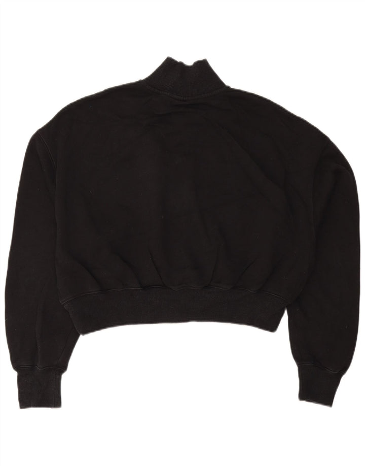 NIKE Womens Crop Zip Neck Sweatshirt Jumper UK 14 Medium Black Bomuld