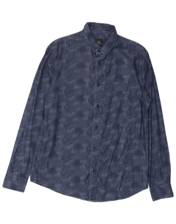 Armani Exchange Mens Regular Fit Shirt Medium Navy Blue Floral Cotton