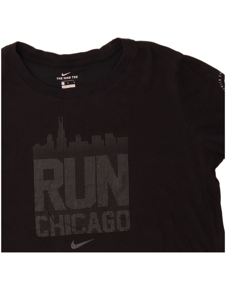 NIKE Dame Dri Fit grafisk T-shirt top UK 16 Stor sort bomuld