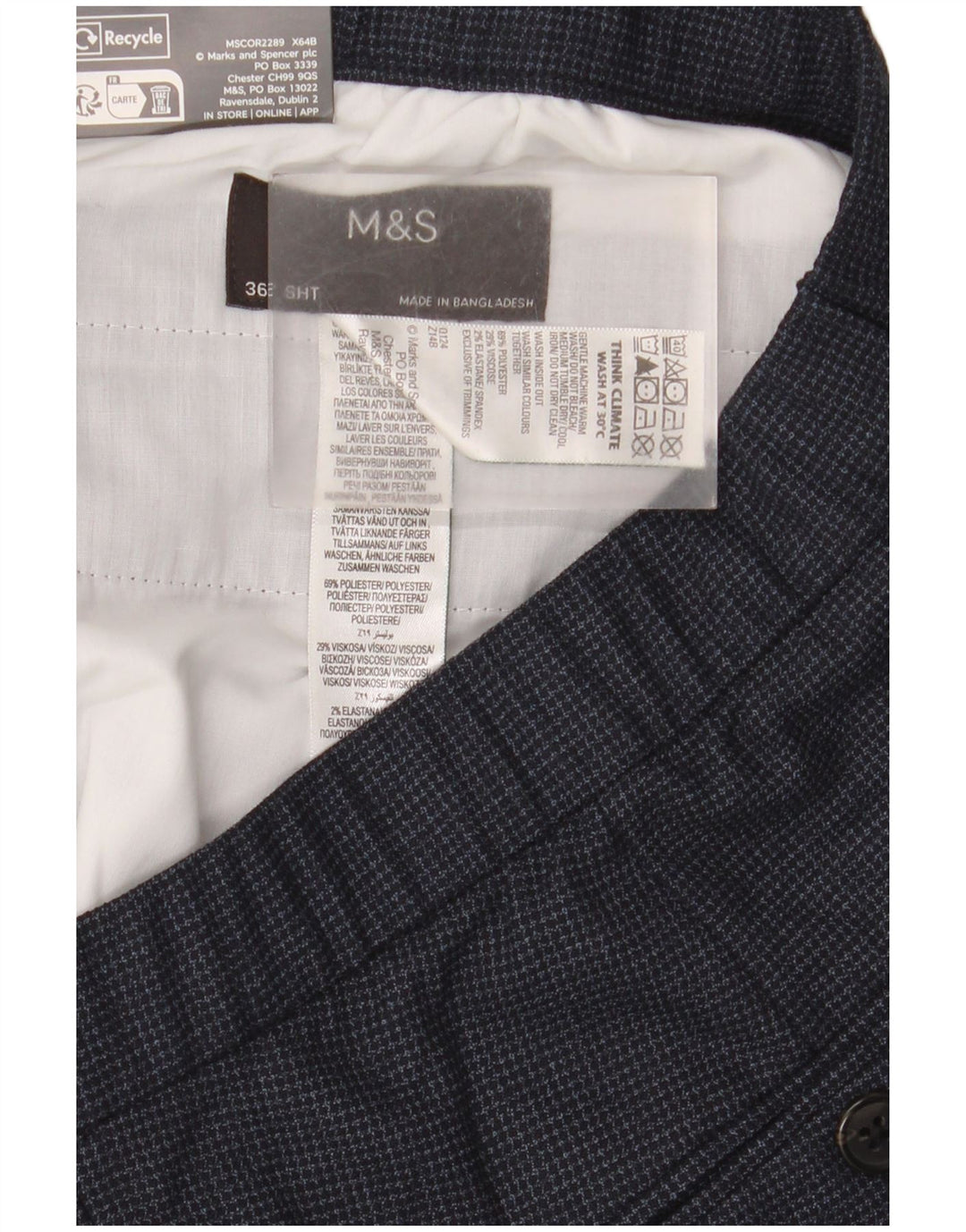 Marks & Spencer Herre tilspidsede jakkesætsbukser W36 L29 Marineblå polyester