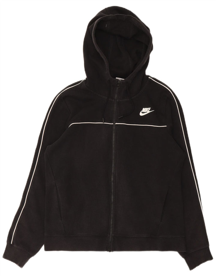 NIKE Womens Zip Hoodie Sweater UK 14 Medium Black Cotton