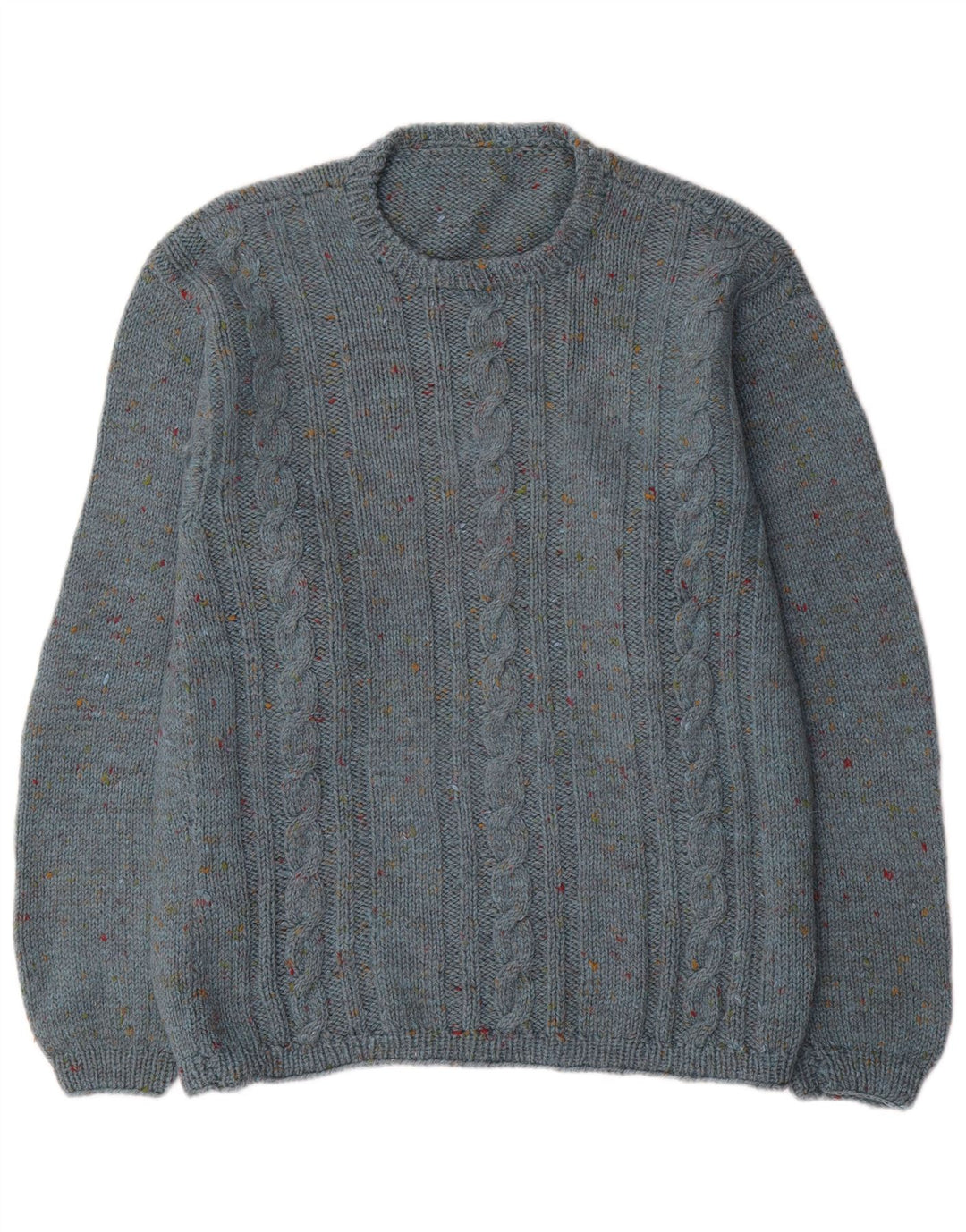 Vintage herre sweater med rund hals, medium blå flækket