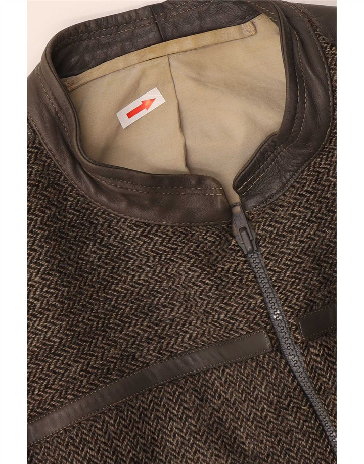 Vintage Bomber Jacket UK 38 Medium Grey Herringbone