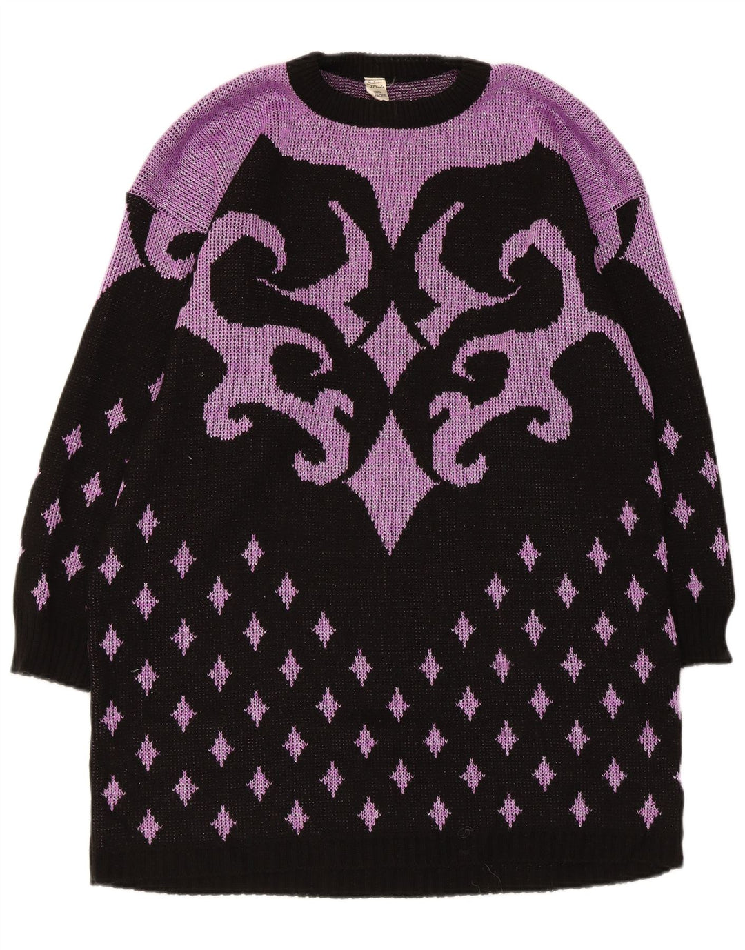 Vintage kvinders abstrakt mønster jumper kjole UK 14 medium lilla