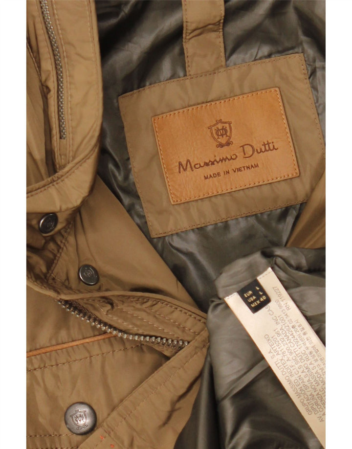 MASSIMO DUTTI Mens Military Jacket UK 40 Large Brown Polyester