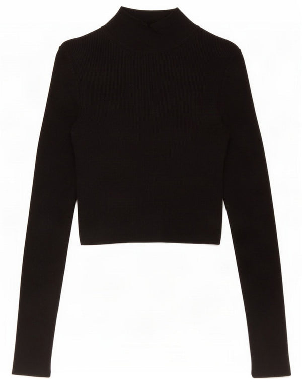 Topshop Womens Crop Top Long Sleeve UK 8 Small Black Viscose