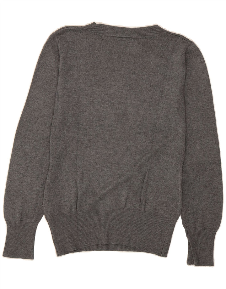 ELLESSE Womens V-Neck Jumper Sweater UK 12 Medium Grey Vintage Ellesse and Second-Hand Ellesse from Messina Hembry 