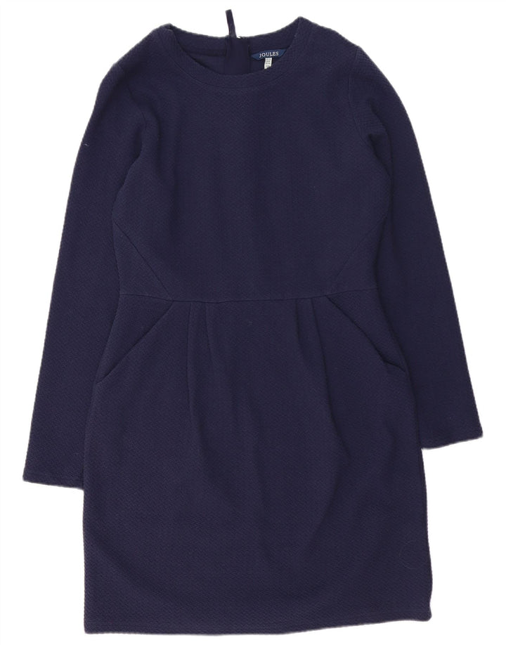 JOULES Dame Langærmet Skede Kjole UK 12 Medium Navy Blue Bomuld