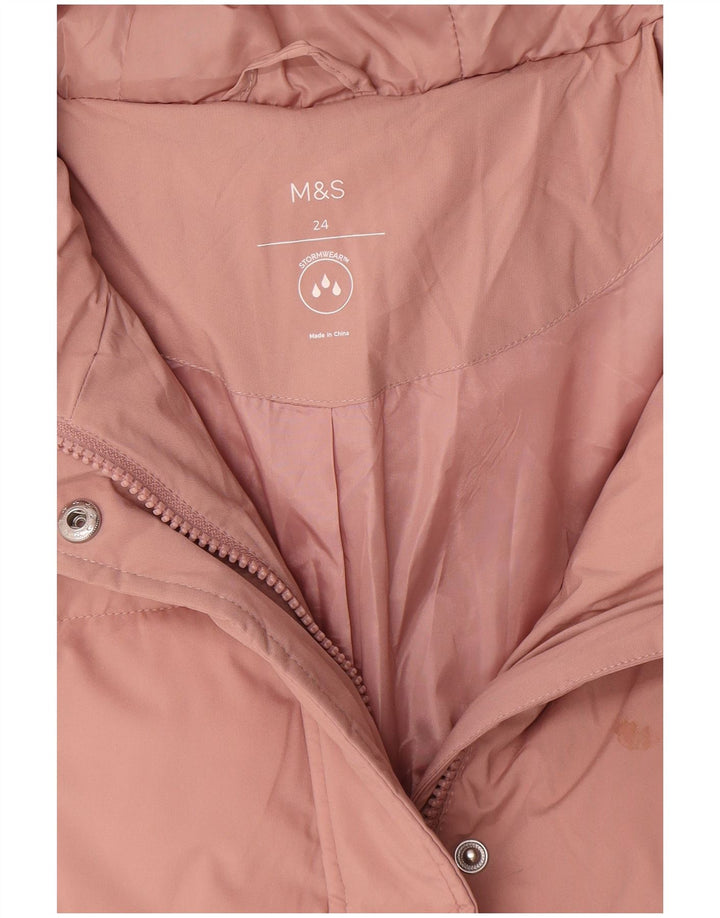 Marks & Spencer Dame Hætte Polstret Frakke UK 24 4XL Pink Polyester