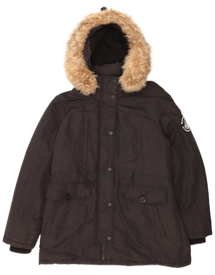 Superdry Oversized Parkajakke med hætte til kvinder DK 16 Stor sort nylon