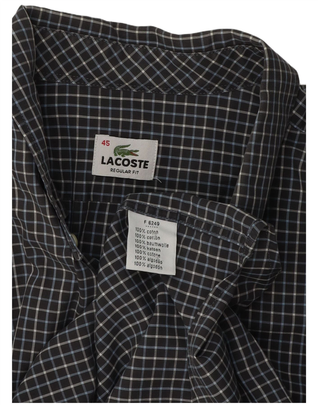 Lacoste Herre Regular Fit skjorte str. 45 XL Grå ternet bomuld