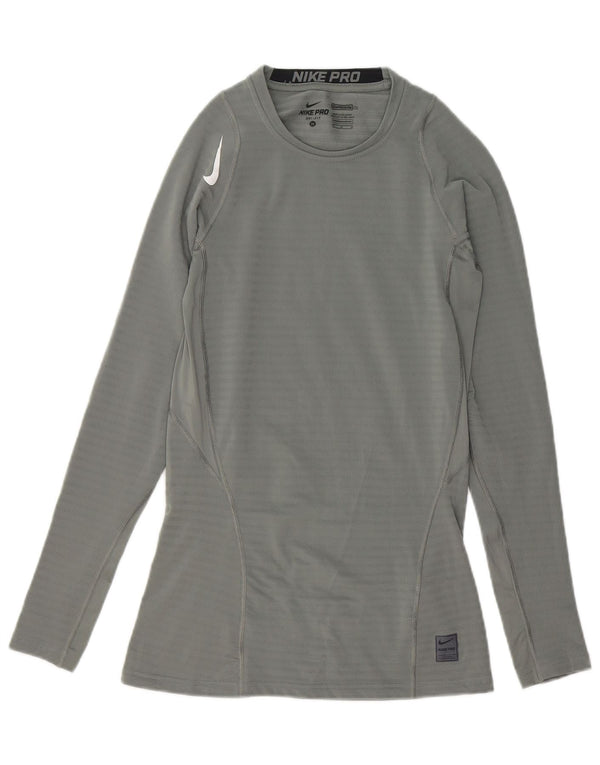 Nike Herre Dri Fit Grafisk Top Langærmet UK 14 Medium Grey Polyester