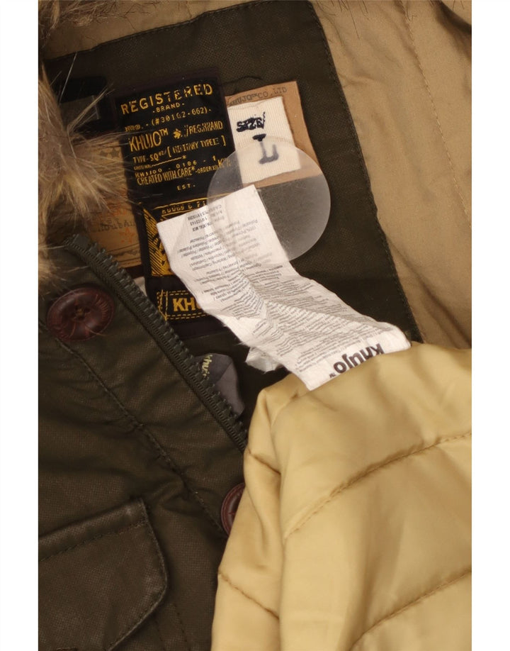 KHUJO Parkajakke med hætte til kvinder UK 14 Stor Khaki Colourblock Polyester