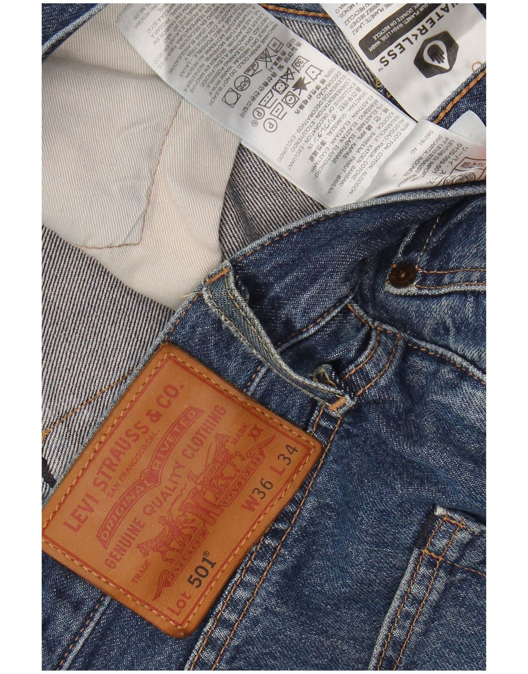 LEVI'S Herre 501 Straight Jeans W36 L34 Blå Bomuld