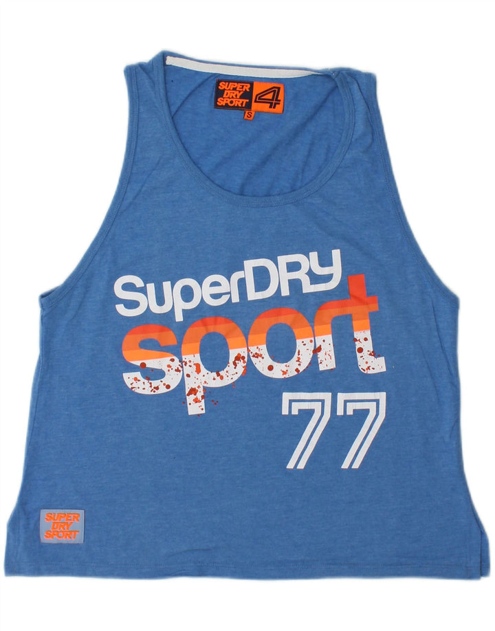 SUPERDRY Womens Graphic Vest Top UK 10 Small Blue Cotton Vintage Superdry and Second-Hand Superdry from Messina Hembry 