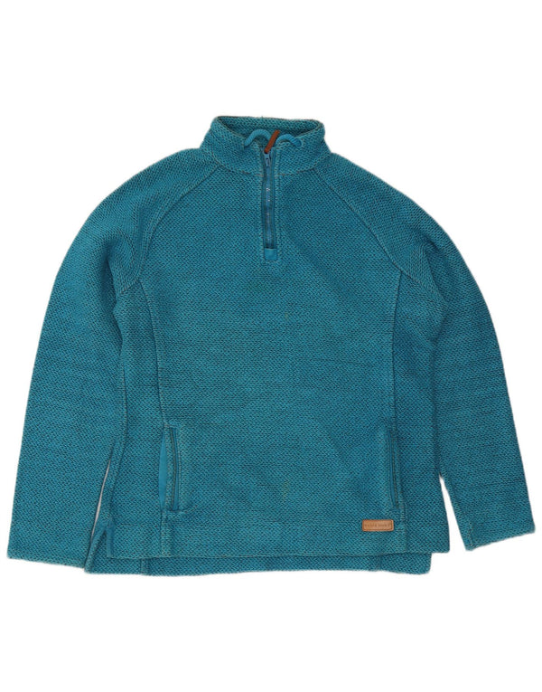 Weird Fish Womens Zip Neck Sweatshirt Jumper UK 16 Large Blue Cotton