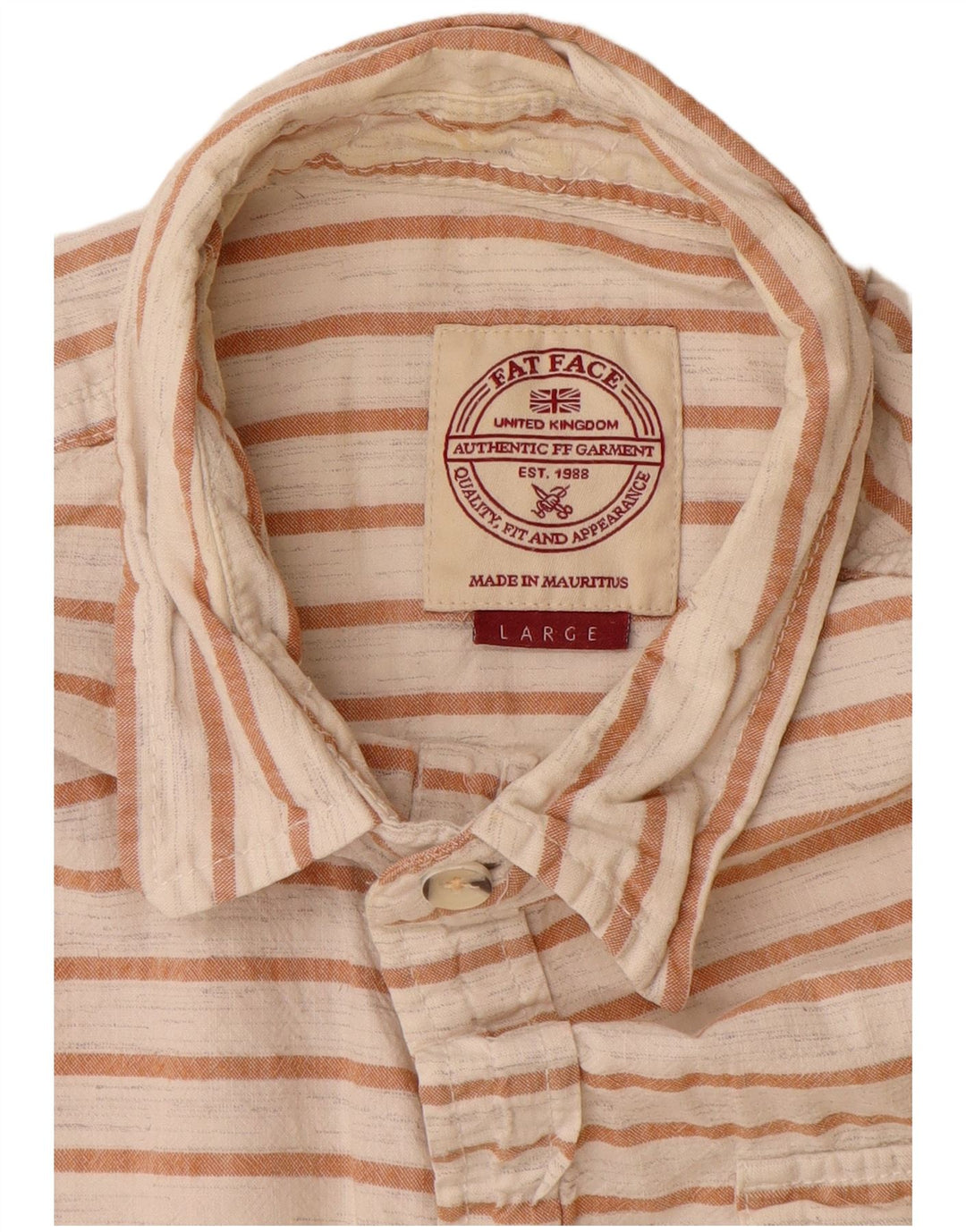 Fat Face Kortærmet Herreskjorte Stor hvidstribet bomuld