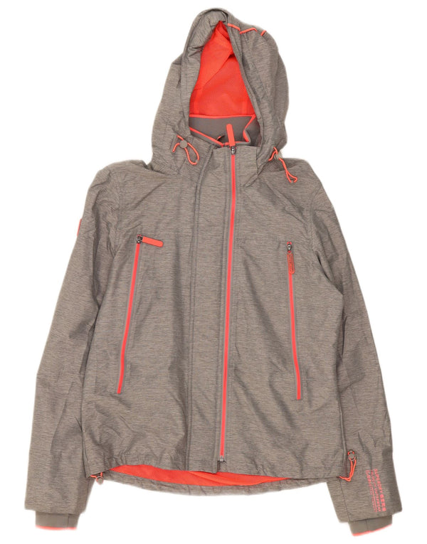 Superdry Regnjakke med hætte til kvinder UK 14 Stor grå nylon
