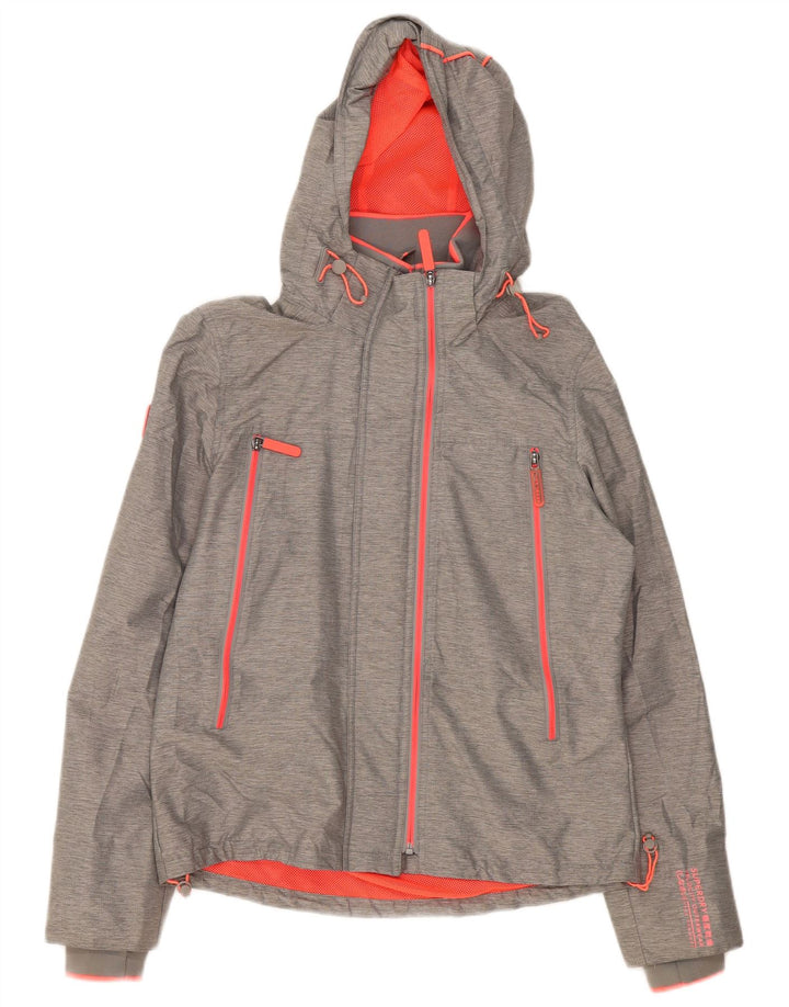 Superdry Regnjakke med hætte til kvinder UK 14 Stor grå nylon