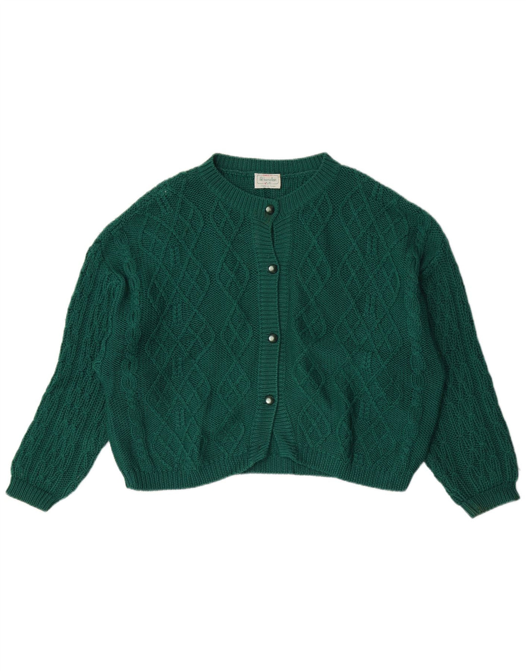 Benetton Dame Cardigan Sweater UK 16 Stor Grøn Uld